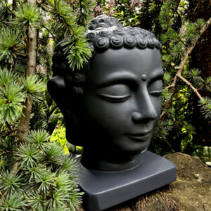 Buddha-Kopf aus Fiberglas - schwarz 21x21x35